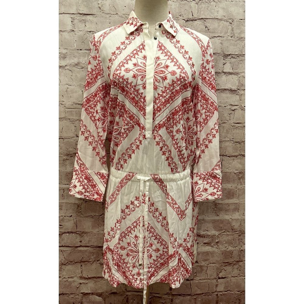 Twelfth Street CYNTHIA VINCENT Cinched Waist MINI DRESS Embroidered Rayon Small